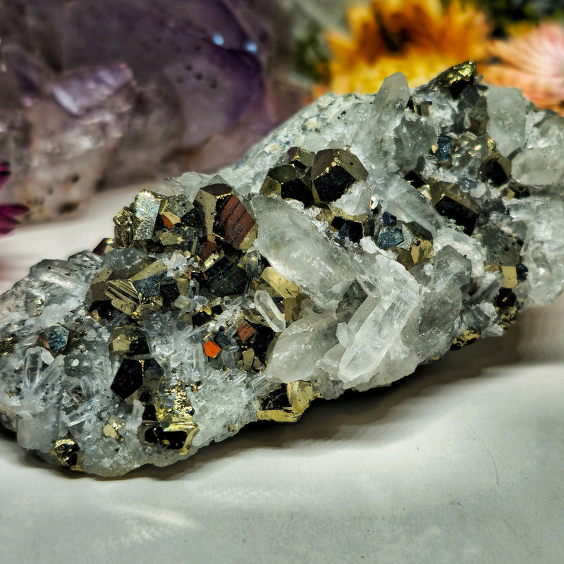 Cubic pyrite & quartz cluster