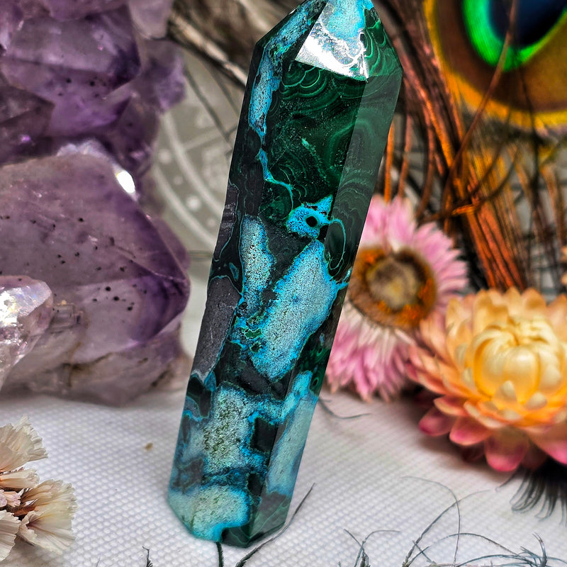Chrysocolla & malachite point