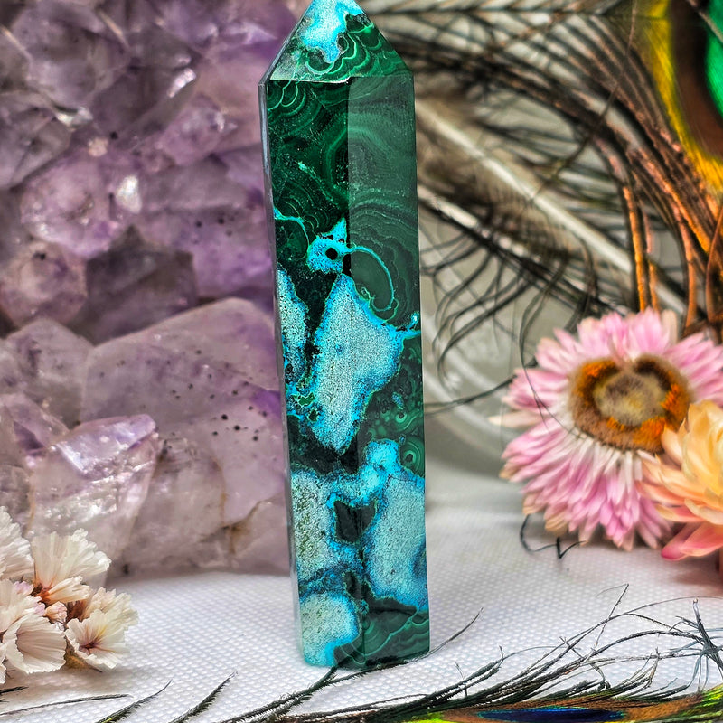 Chrysocolla & malachite point